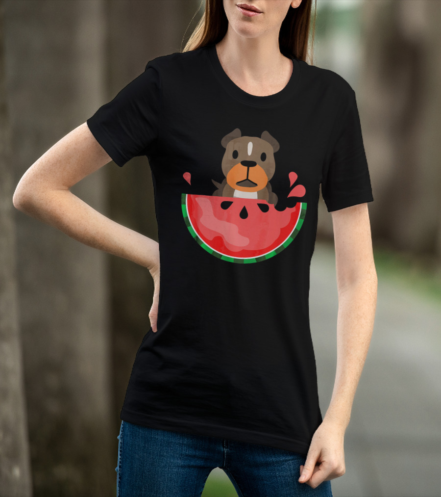 Playful Pit Bull In Watermelon Splash For Summer Vibes T-Shirt