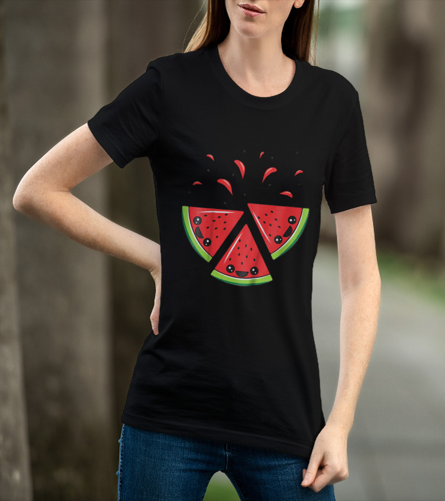 Kids Cute Watermelon Slices With Smiling Faces And Seeds T-Shirt
