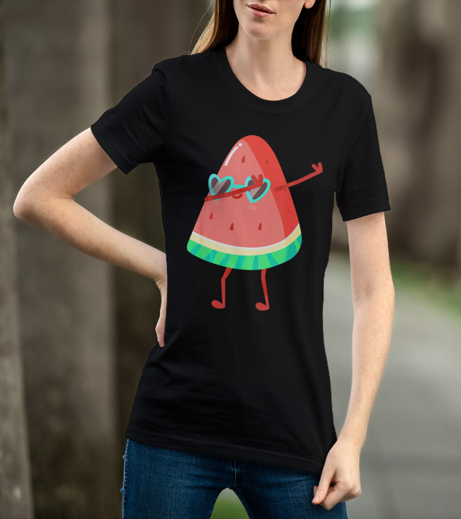 Dabbing Watermelon Wearing Heart Sunglasses Fruit Lover T-Shirt