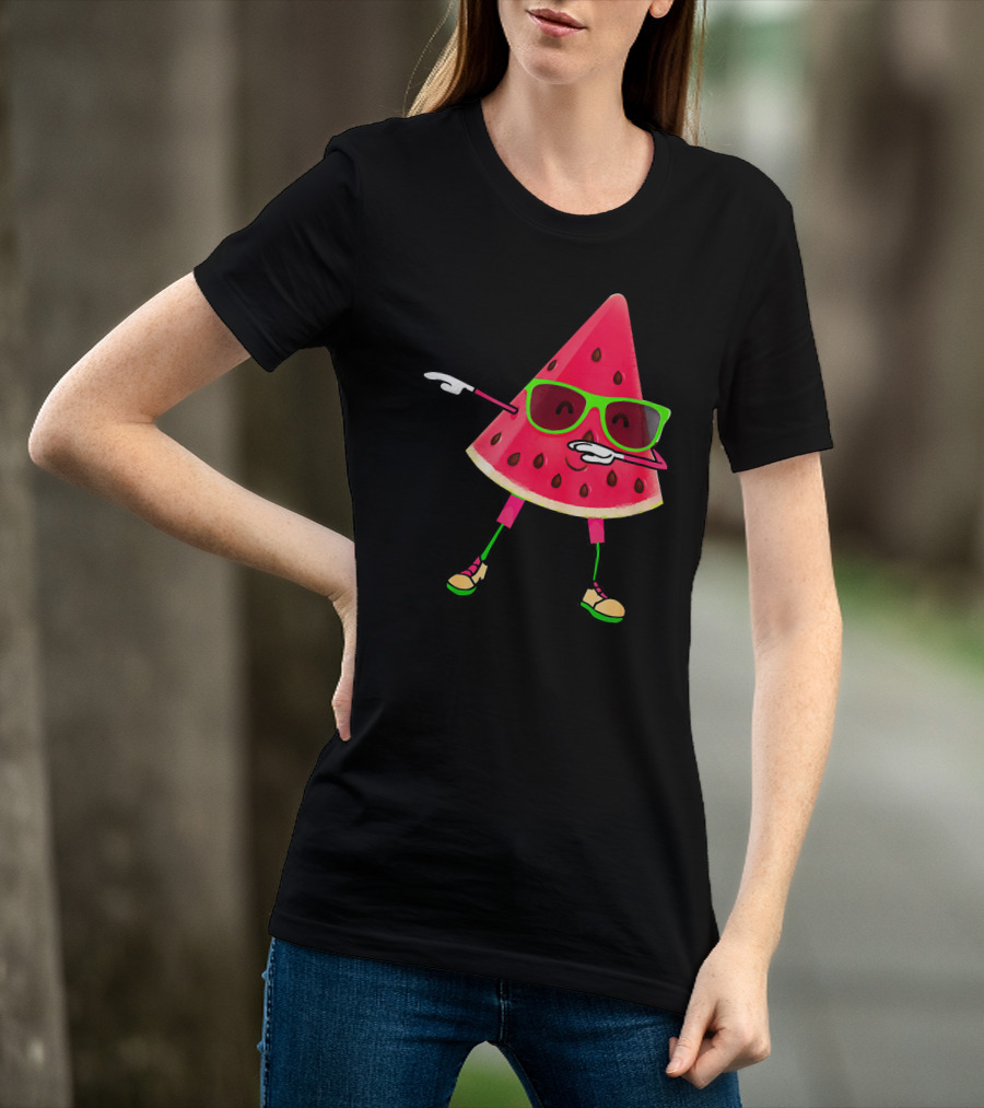 Dabbing Watermelon Funny Watermelon Slice With Sunglasses T-Shirt