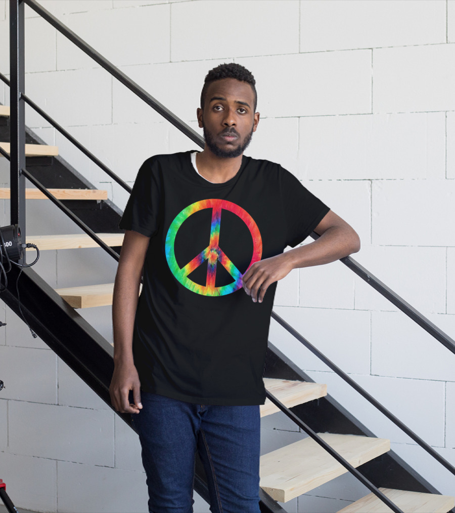 70s Hippie Tie Dye Peace Symbol Men T-Shirt