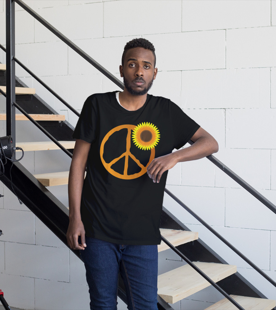 Sunflower Peace Sign Hippie Groov Flower T-Shirt