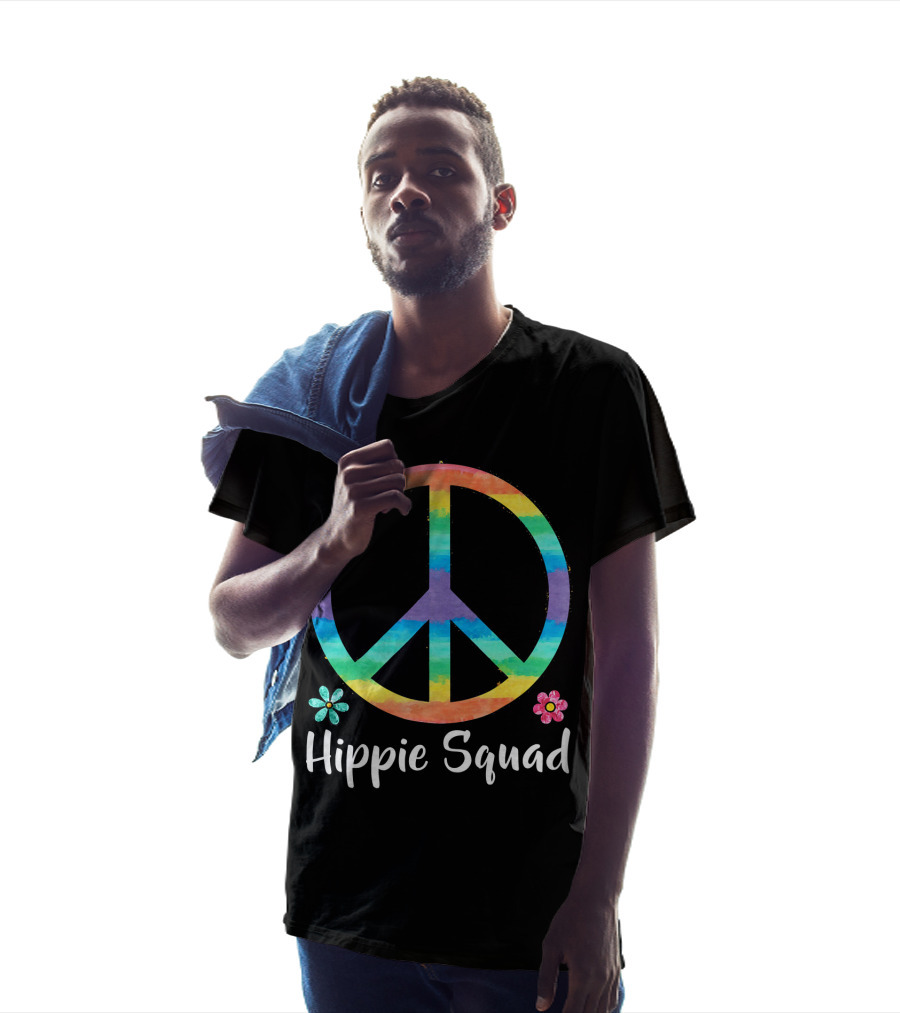 Rainbow Peace Sign Hippie Squad Flowers T-Shirt