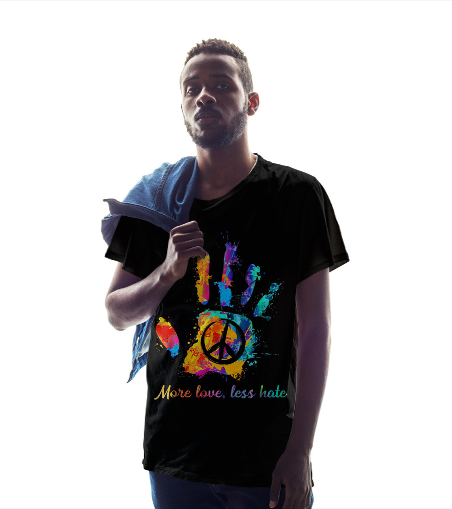 More Love Less Hate Peace Sign Hand Print Hippie T-Shirt