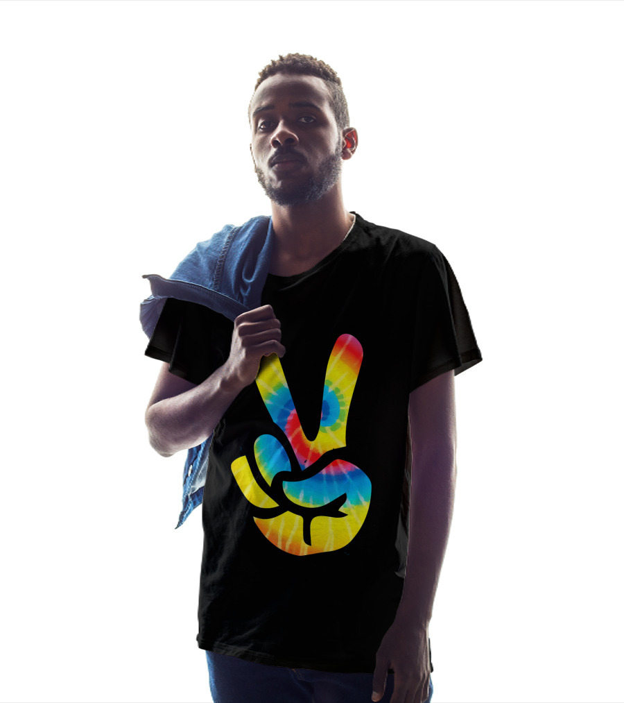 Tie Dye Peace Sign Hand V Symbol Rainbow Psychedelic T-Shirt