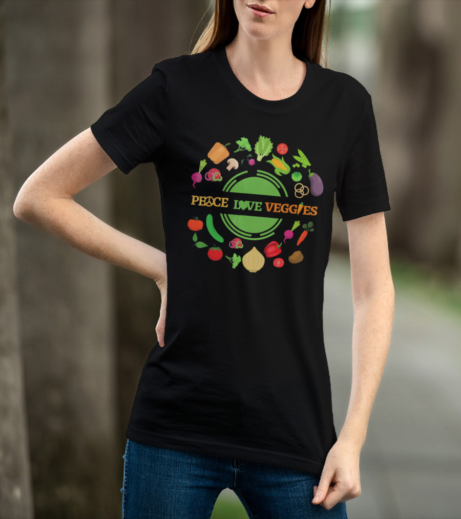PEACE LOVE VEGGIES Circle Of Fresh Vegetables T-Shirt