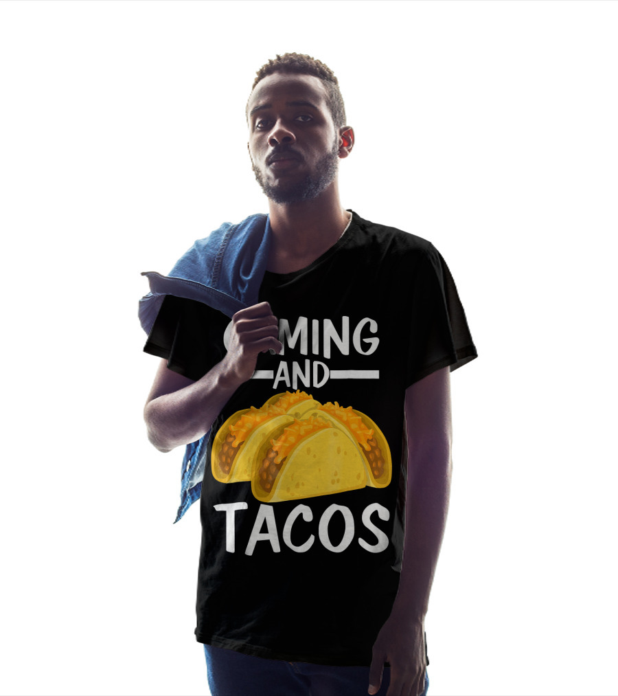 Gaming And Tacos Funny Gamer Tac Taco Cheeseburger Text T-Shirt