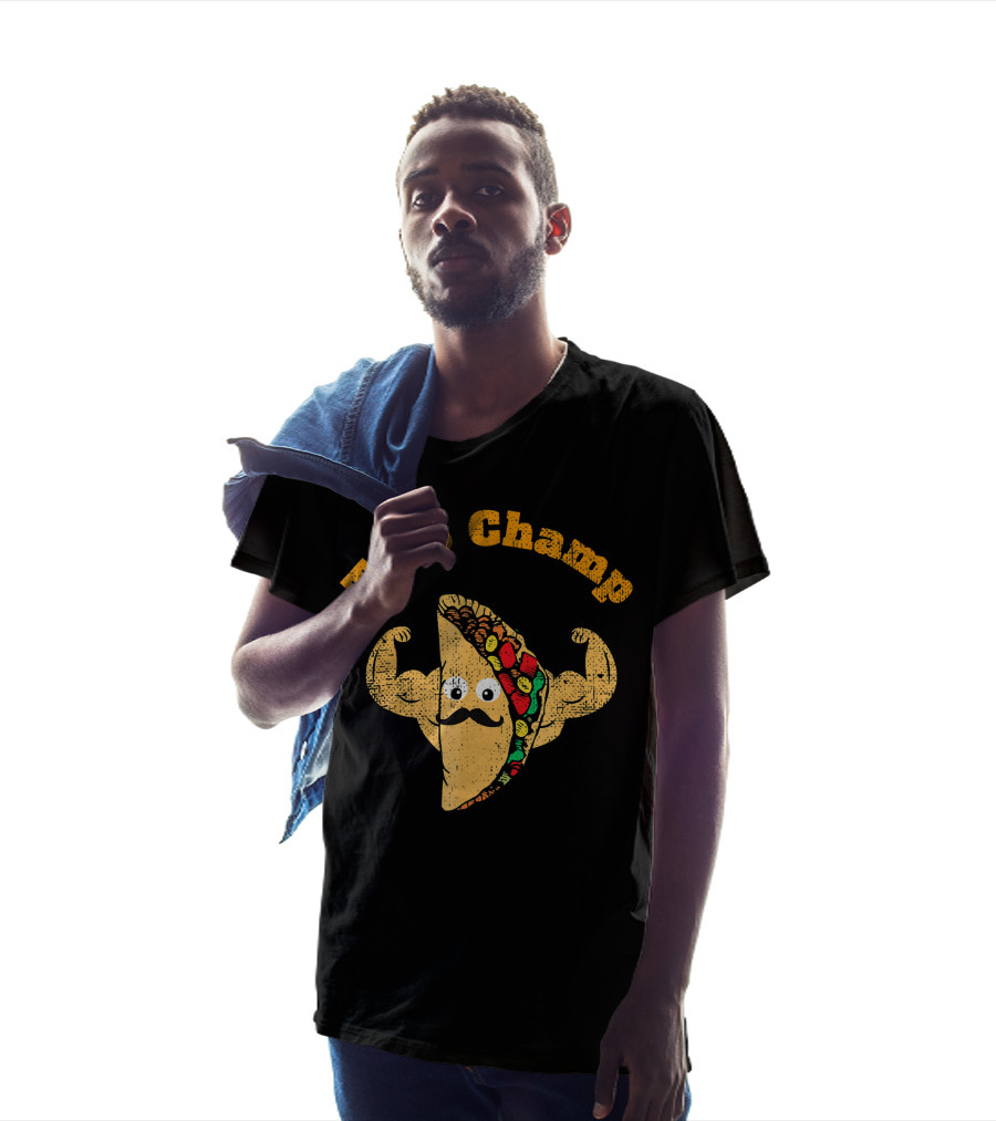 Taco Champ Flexing Strong Mustache Taco Emoji T-Shirt