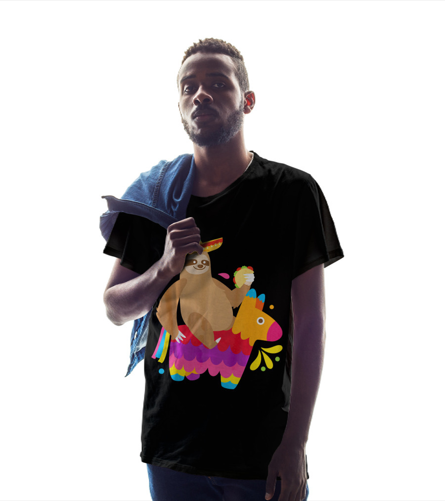 Sloth Taco Piñata Cute Mexican Fiesta Sombrero Riding Rainbow T-Shirt