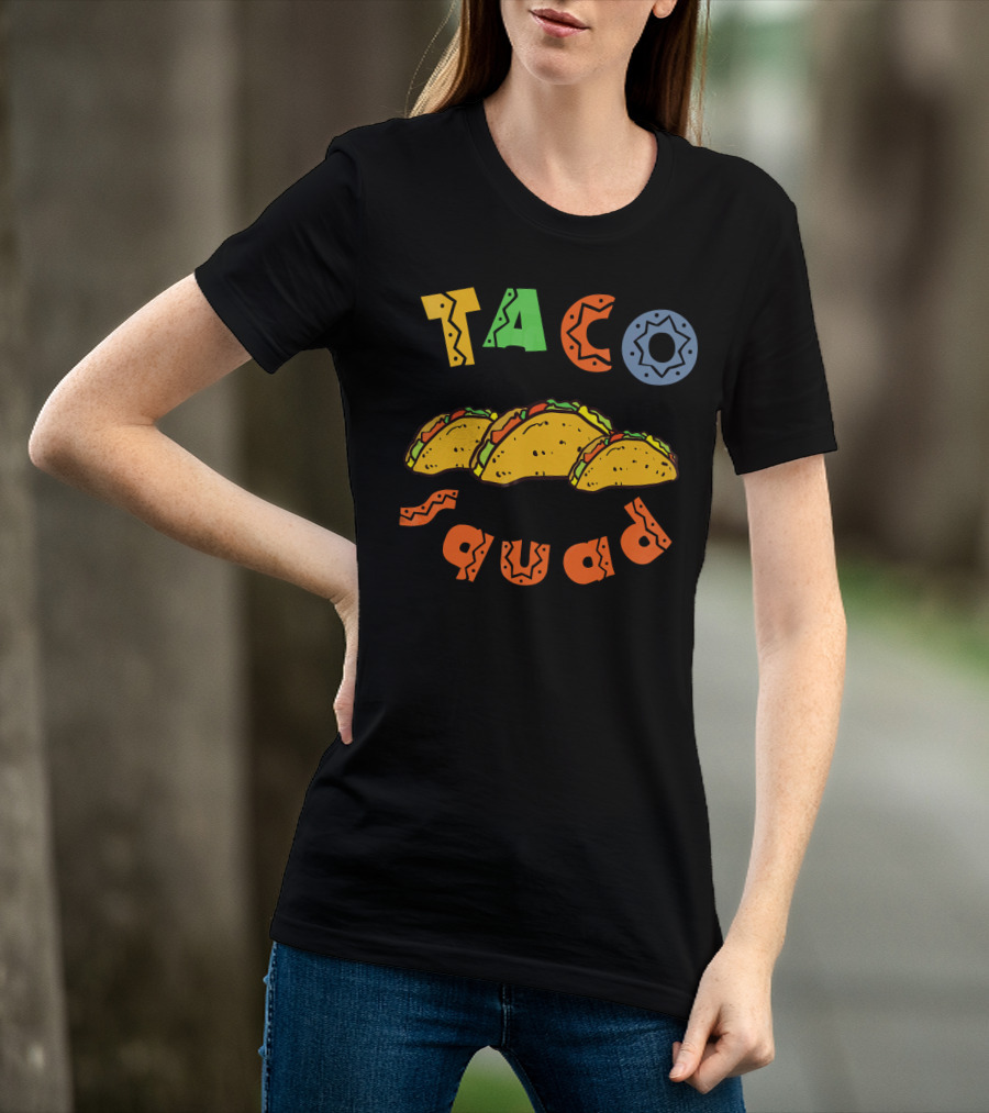 Taco Squad Colorful Lettering With Three Tacos T-Shirt