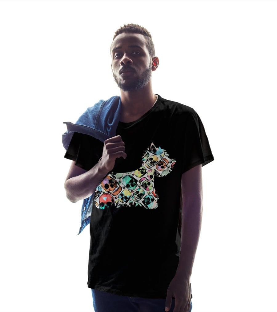 Zombie Westie Multicolored Skulls T-Shirt