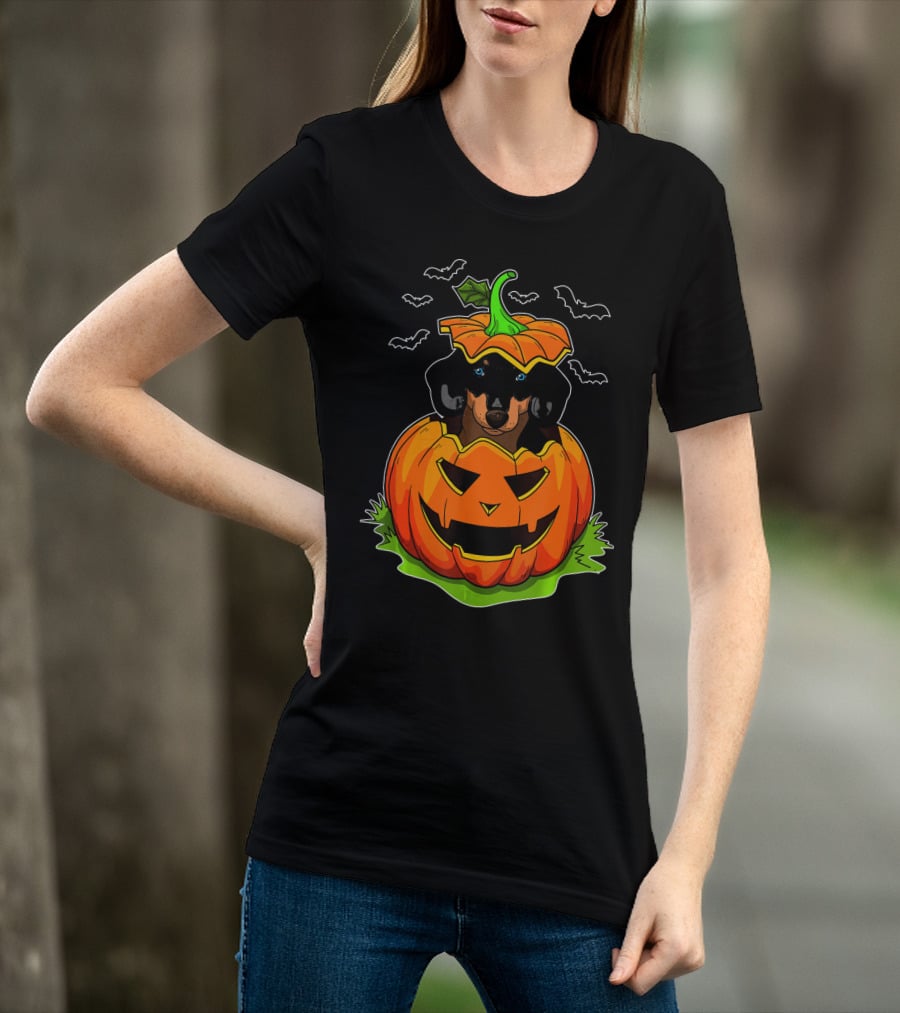 Halloween Dachshund Dog Lovers Pumpkin Grunge T-Shirt