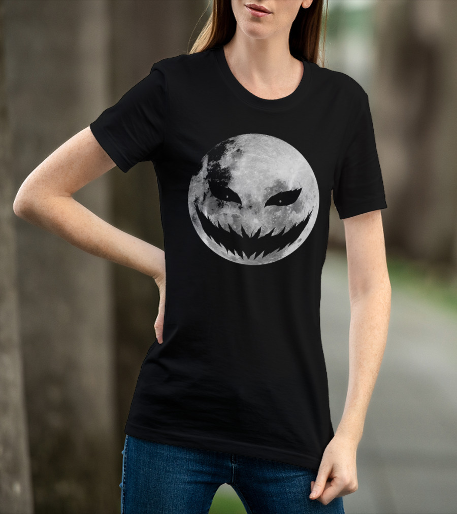 Jack O Lantern Scary Face On Moon Halloween T-Shirt