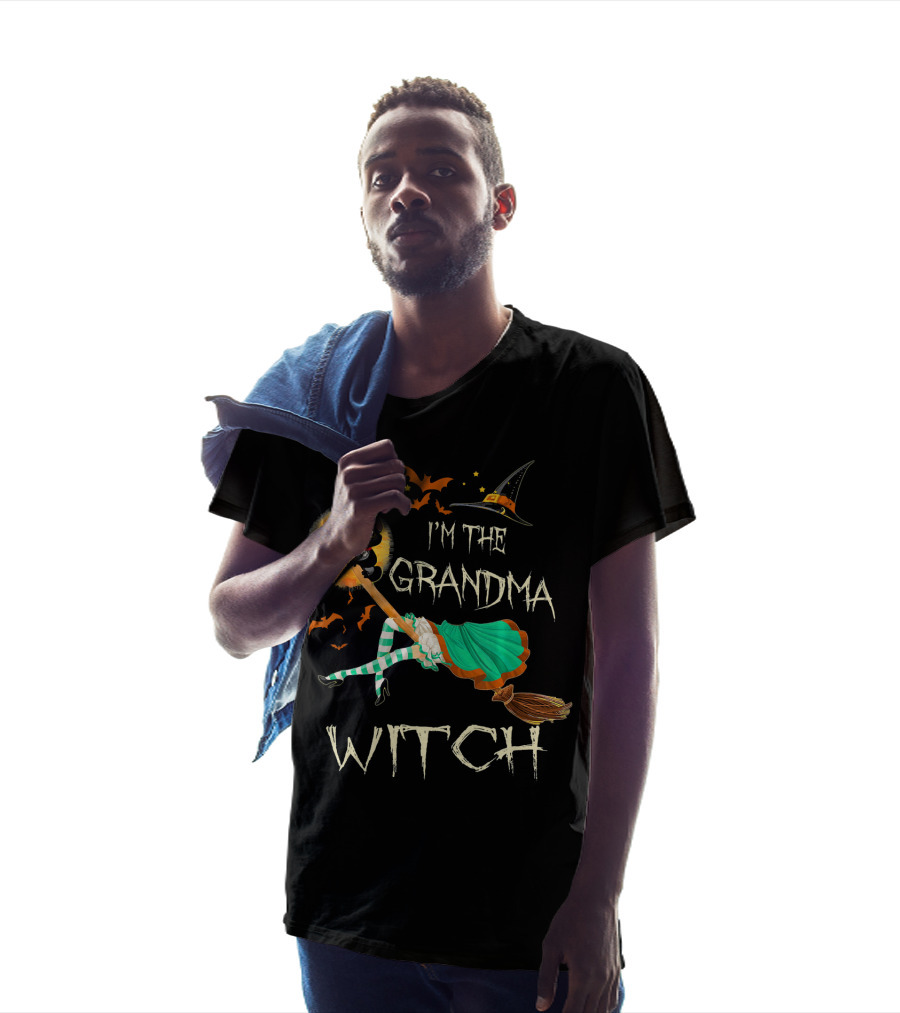 I'm The Grandma Witch Broomstick Flying Black Cat Halloween Bats T-Shirt