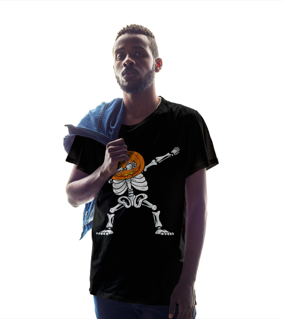 Halloween Dabbing Skeleton Pumpkin Trendy Dance Pose T-Shirt