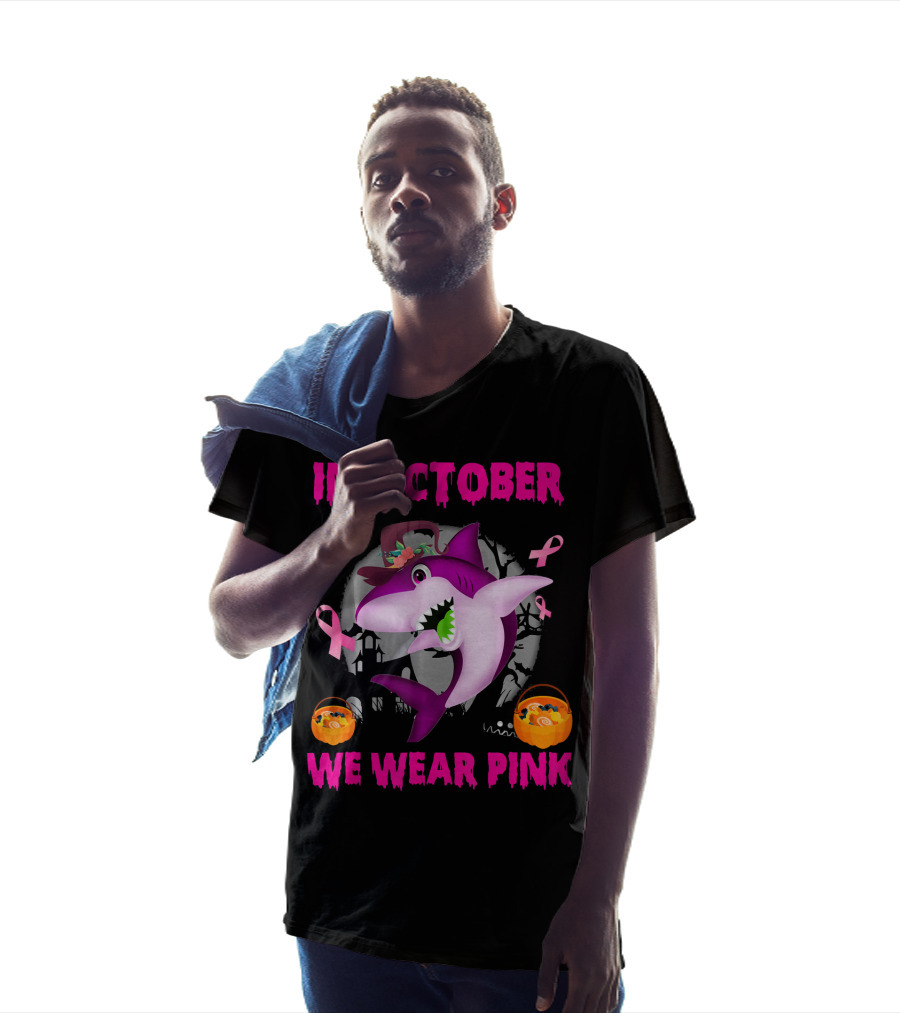 In October We Wear Pink Sharks Ribbon Halloween T-Shirt