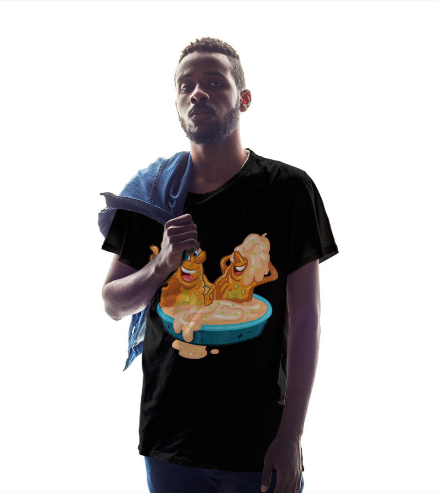 Fried Pickles Funny Trendy Cartoon Dipping Pool Party T-Shirt