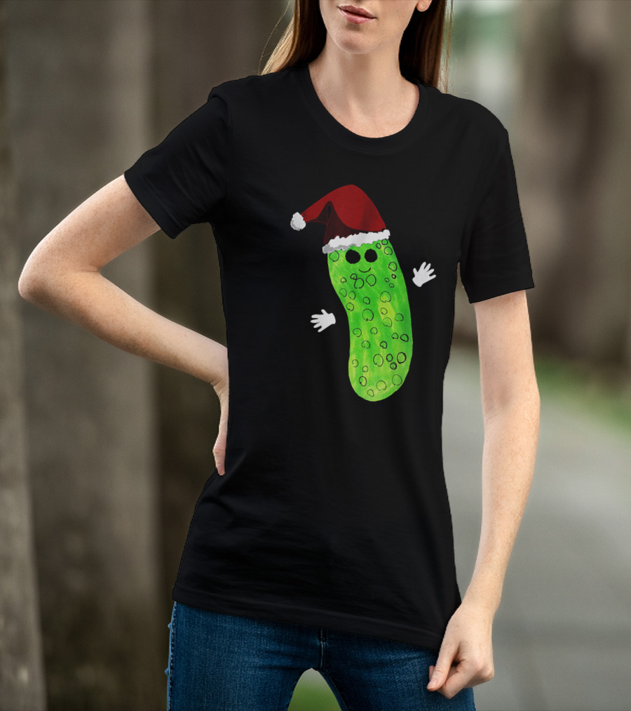Christmas Pickle Wearing Santa Hat T-Shirt