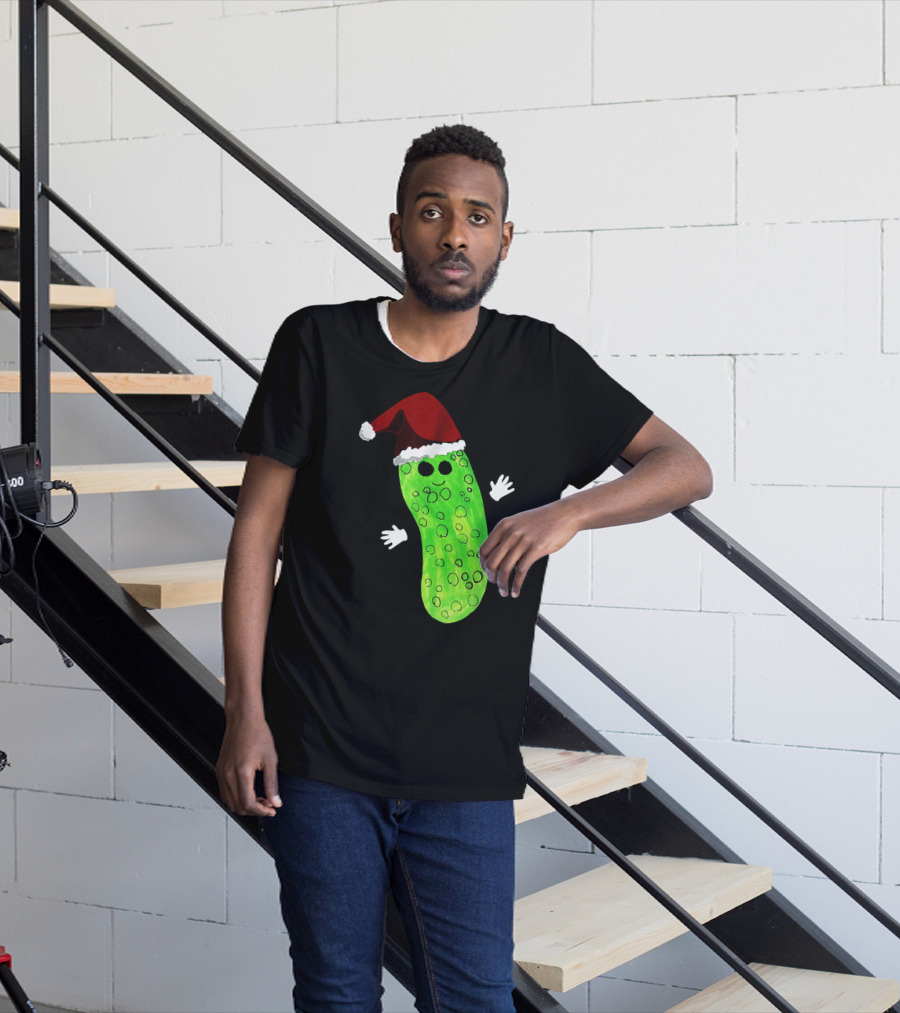 Christmas Pickle Wearing Santa Hat T-Shirt