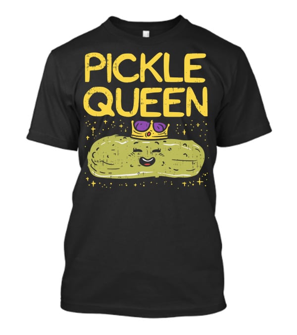 PICKLE QUEEN Funny Cartoon Pickle Wearing Crown And Sunglasses T-Shirt