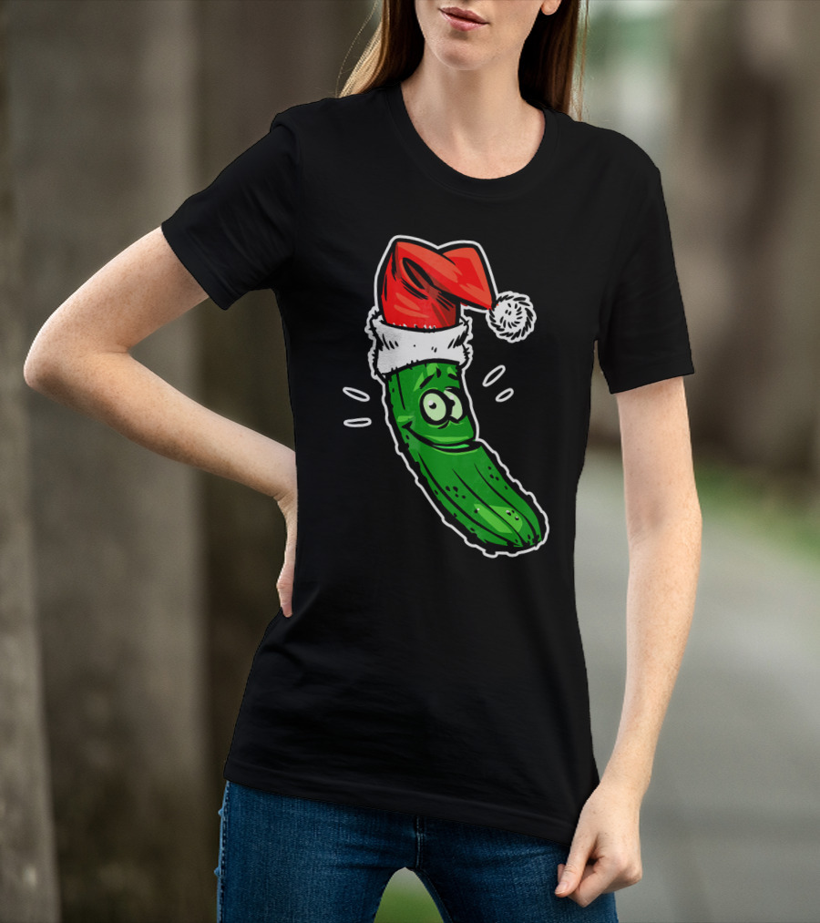 Funny Santa Pickle Christmas Cartoon Santa Hat T-Shirt