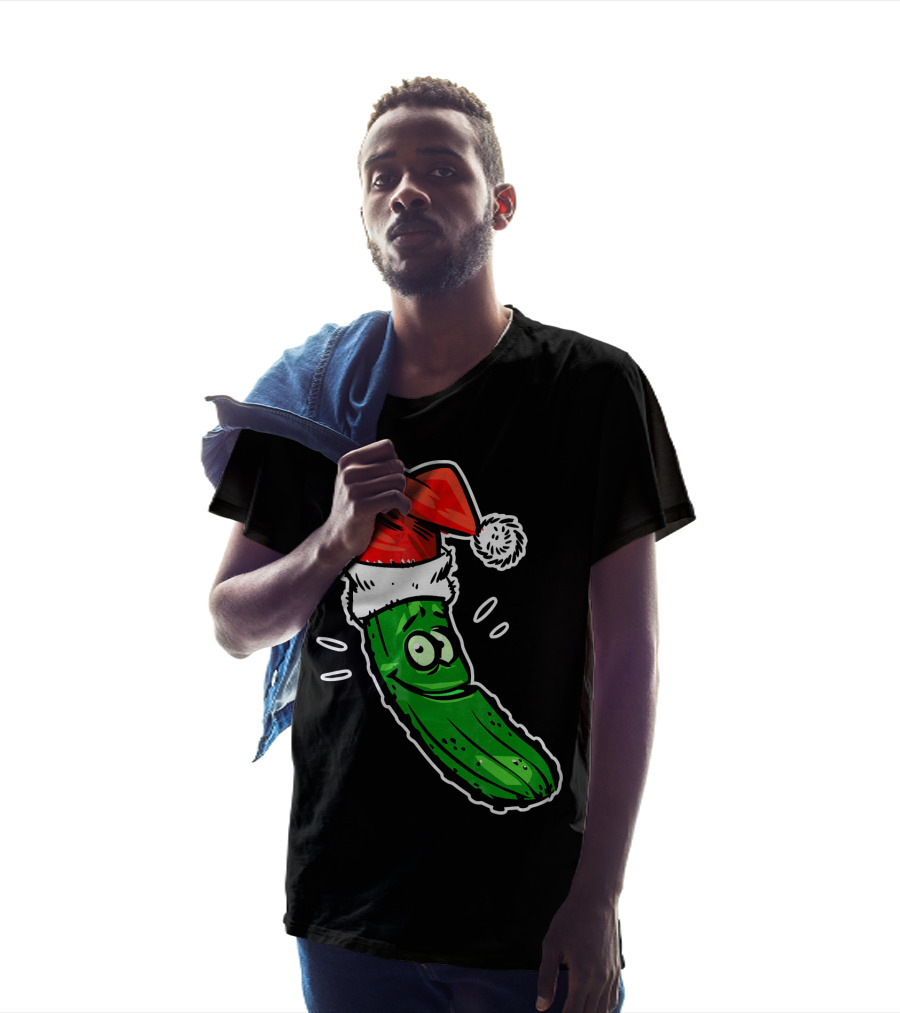 Funny Santa Pickle Christmas Cartoon Santa Hat T-Shirt
