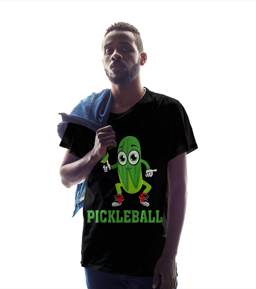 Pickle Character Playing Pickleball With Paddle And Ball T-Shirt