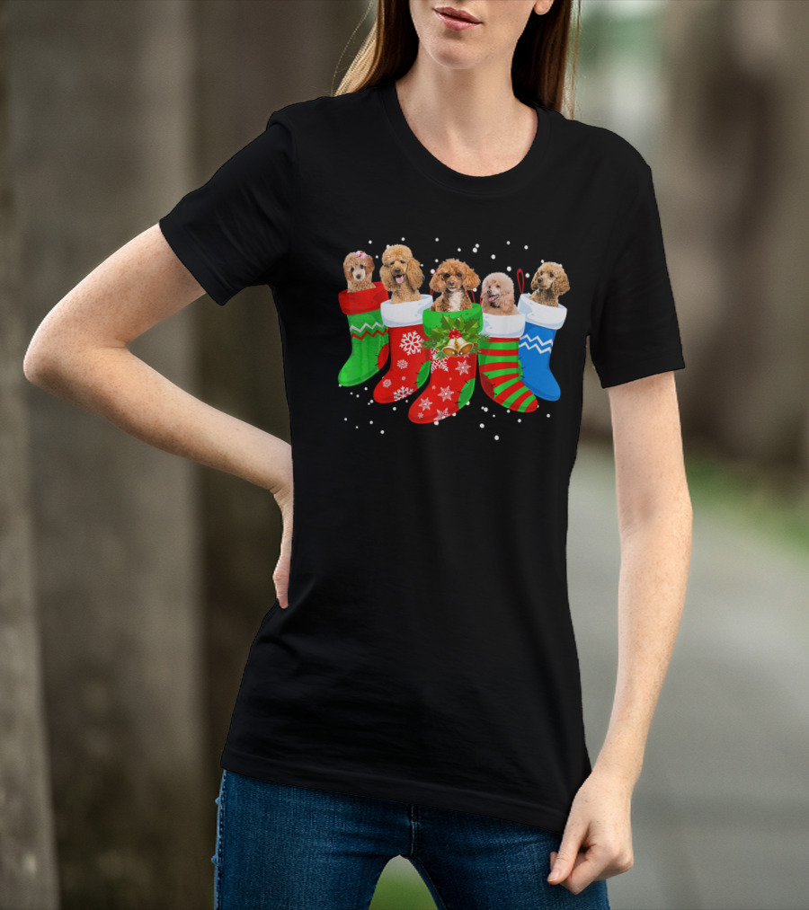Poodle Christmas Stockings Festive Holiday Dogs T-Shirt