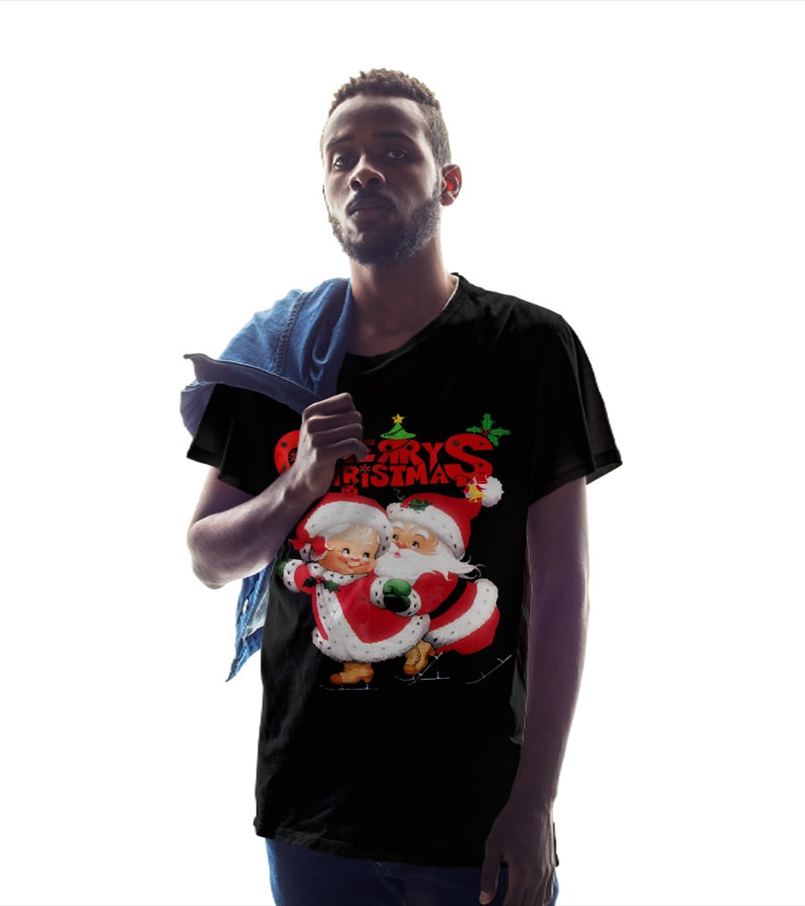 Merry Christmas Cute Mrs Claus And Santa Skating T-Shirt