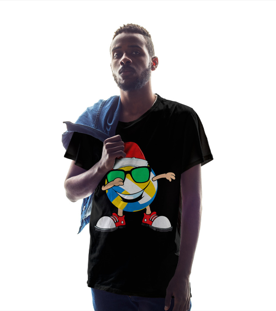 Dabbing Smiling Volleyball Santa Hat With Sunglasses And Shoes T-Shirt