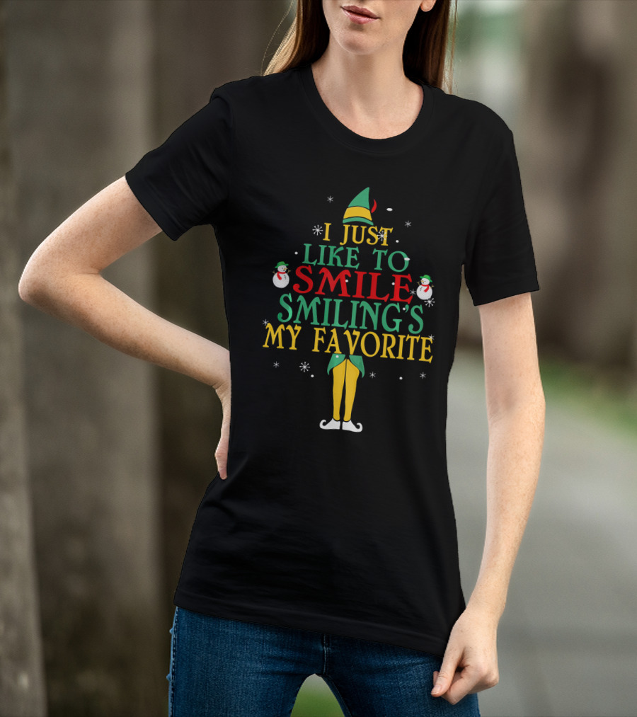 Elf Costume Inspired I Just Like To Smile Smiling's My Favorite Christmas Holiday Edition T-Shirt