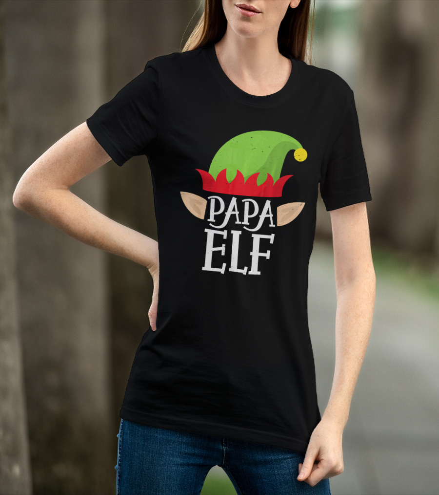 Papa Elf Hat With Ears Christmas T-Shirt