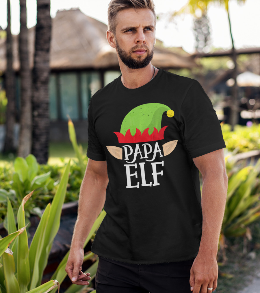 Papa Elf Hat With Ears Christmas T-Shirt