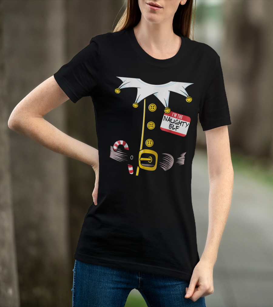 I'm The Naughty Elf With Candy Cane And Bell Collar T-Shirt