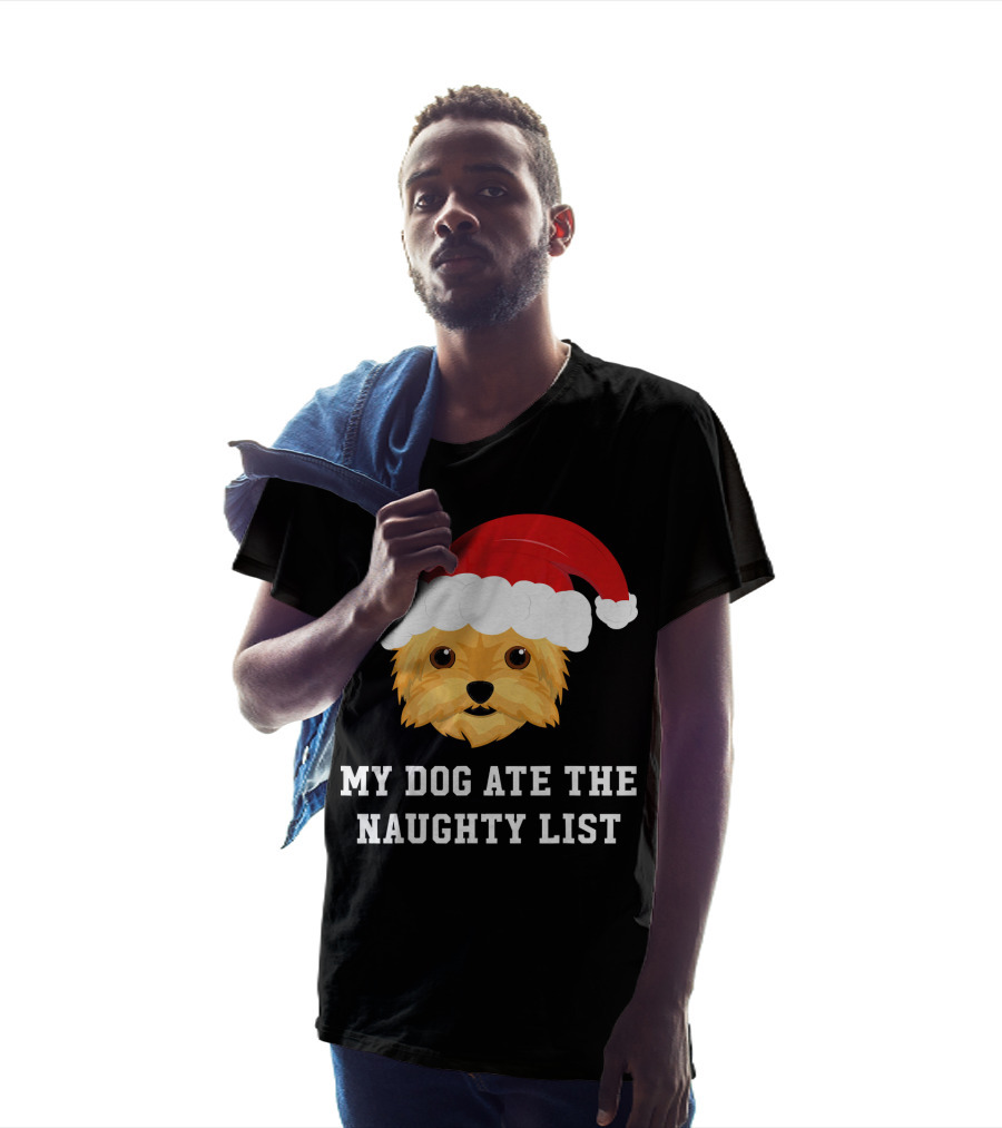 My Dog Ate The Naughty List Christmas Dog Yorkie Yorkshire Terrier T-Shirt