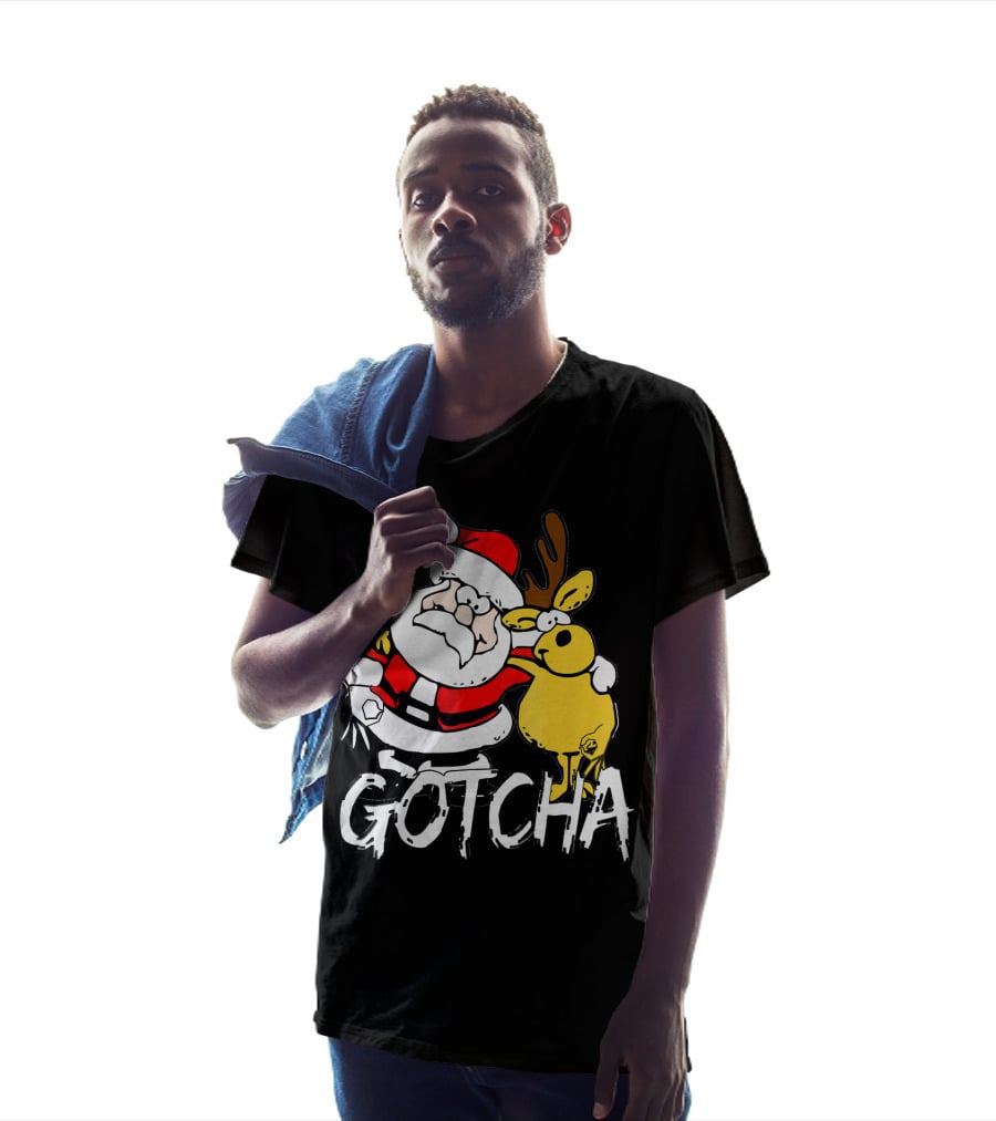 Santa Claus Gotcha Finger Circle Game With Reindeer T-Shirt