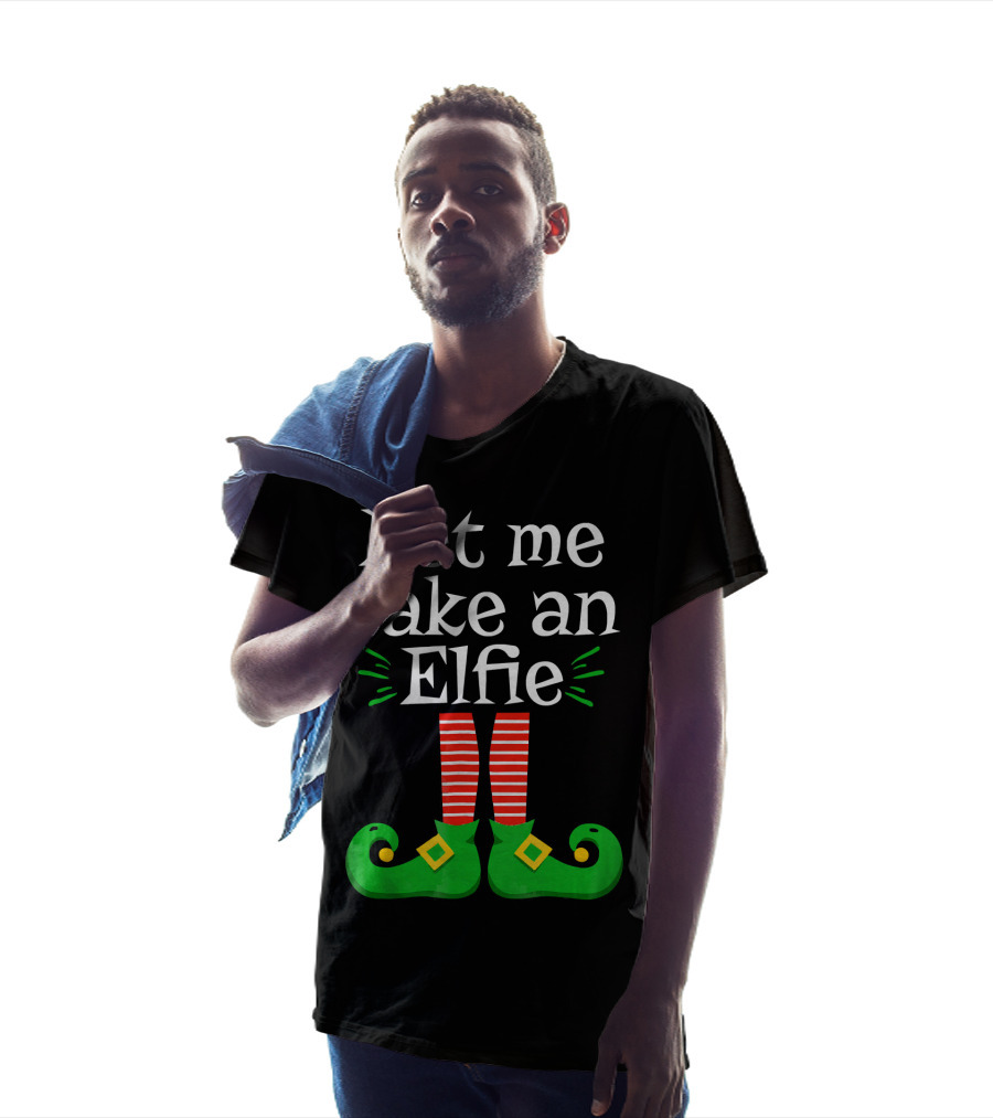 Let Me Take An Elfie Green Shoes Red Striped Legs Elf Selfie T-Shirt