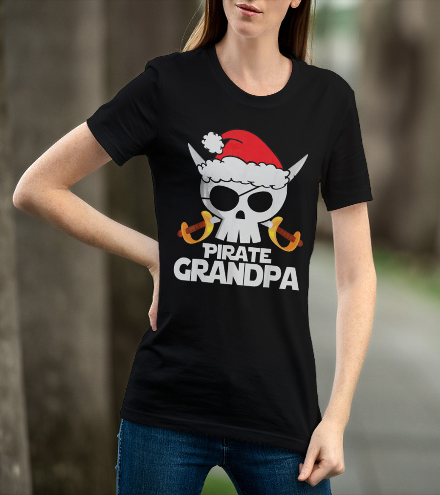 Pirate Grandpa Santa Skull With Swords Christmas Humor T-Shirt