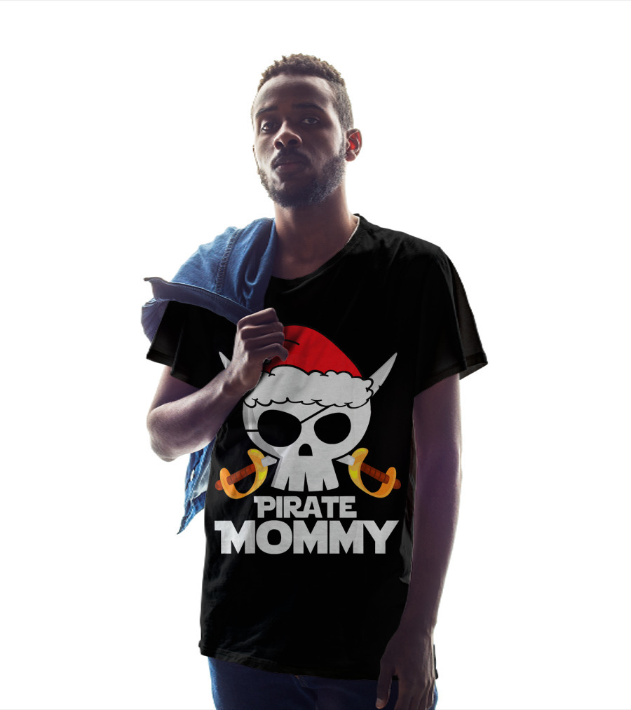 Funny Santa Claus Pirate Mommy Skull With Santa Hat And Swords T-Shirt