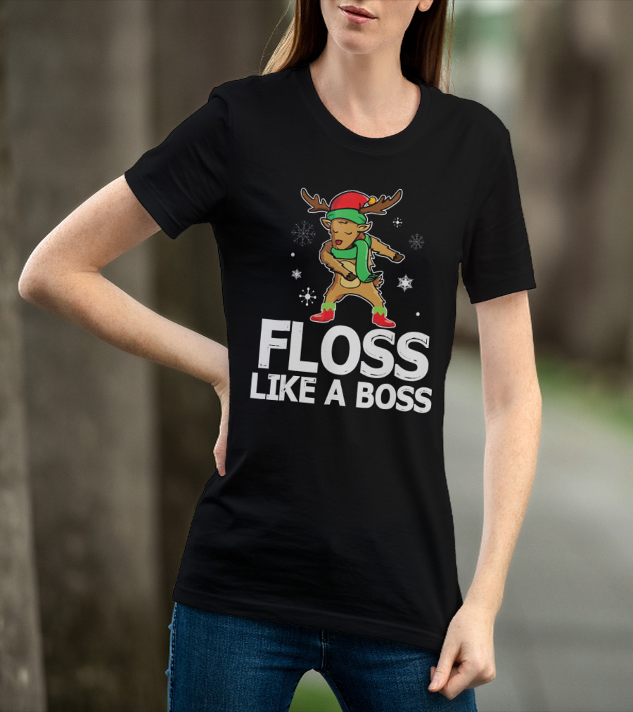 Reindeer ELF Costume Floss Like A Boss Snowflakes Christmas Dance T-Shirt