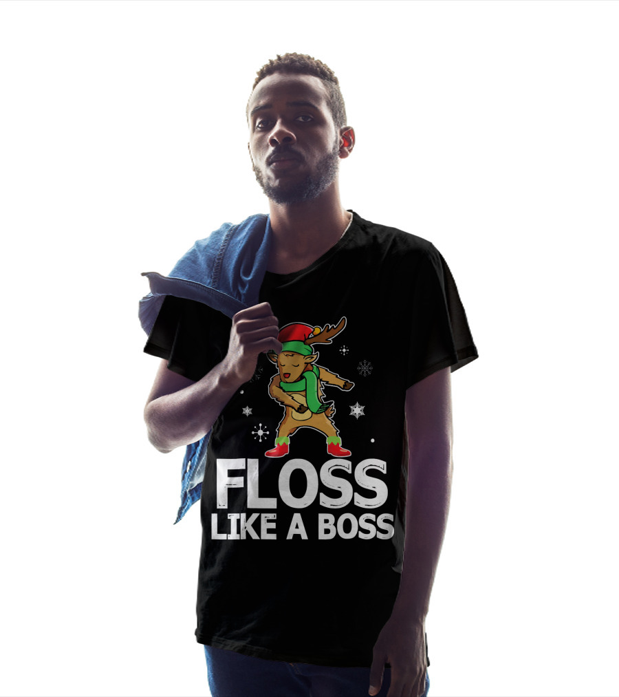 Reindeer ELF Costume Floss Like A Boss Snowflakes Christmas Dance T-Shirt
