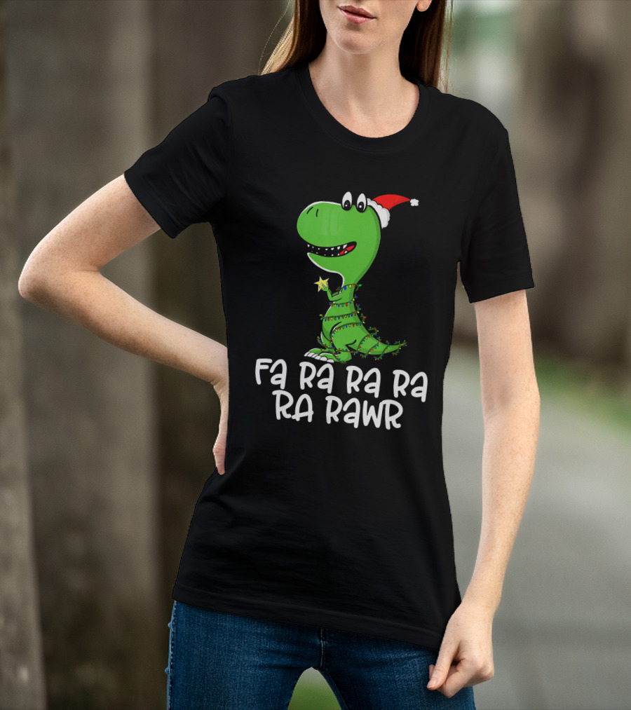 Fa Ra Ra Ra Rawr Dinosaur Christmas Lights Santa Hat T-Shirt