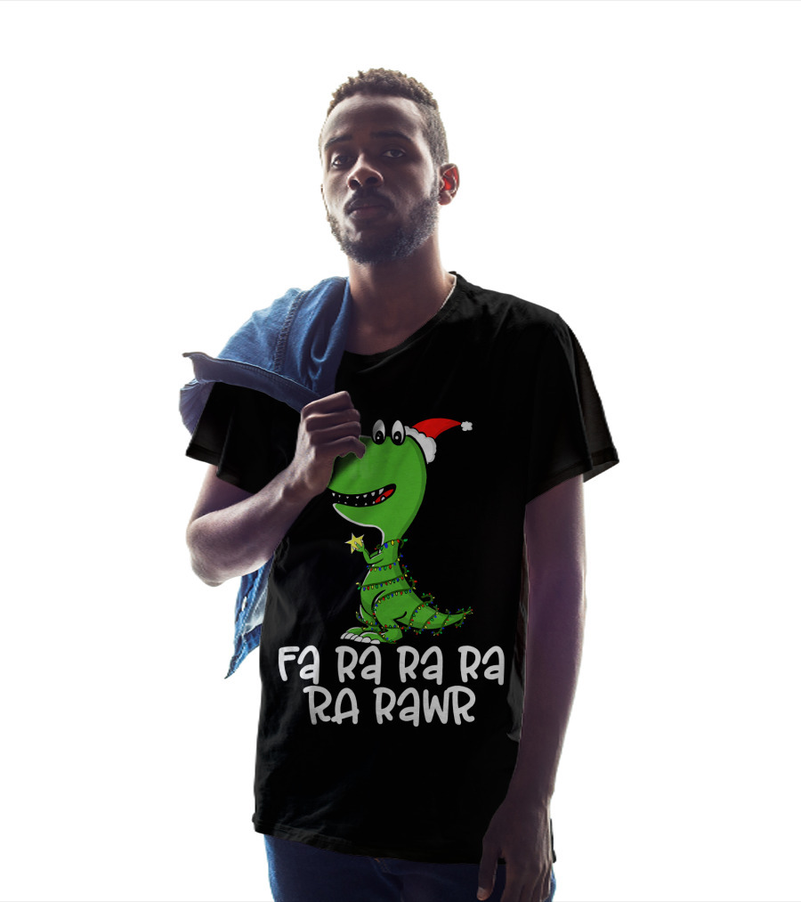 Fa Ra Ra Ra Rawr Dinosaur Christmas Lights Santa Hat T-Shirt