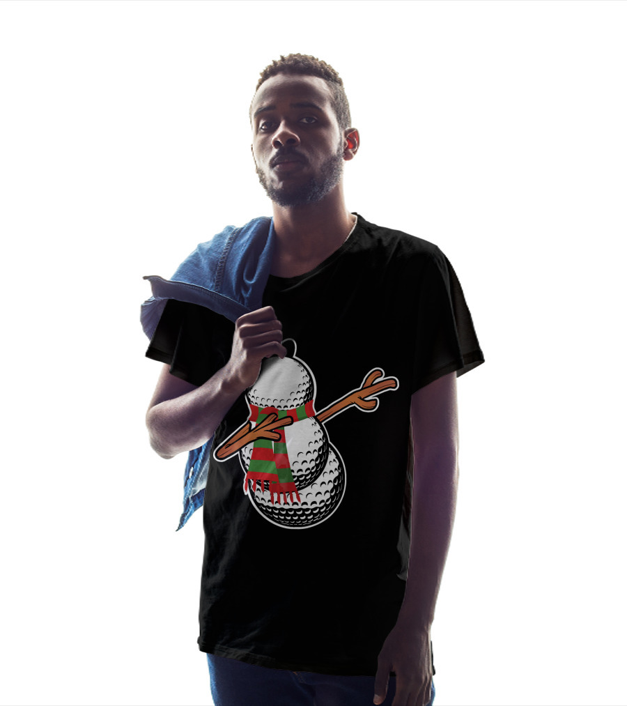 Dabbing Golf Snowman Christmas Hat And Scarf T-Shirt