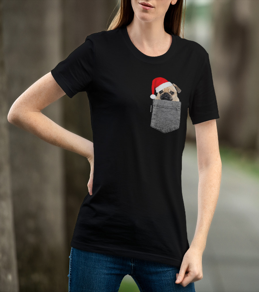 Dog In Your Pocket Pug Santa Hat T-Shirt