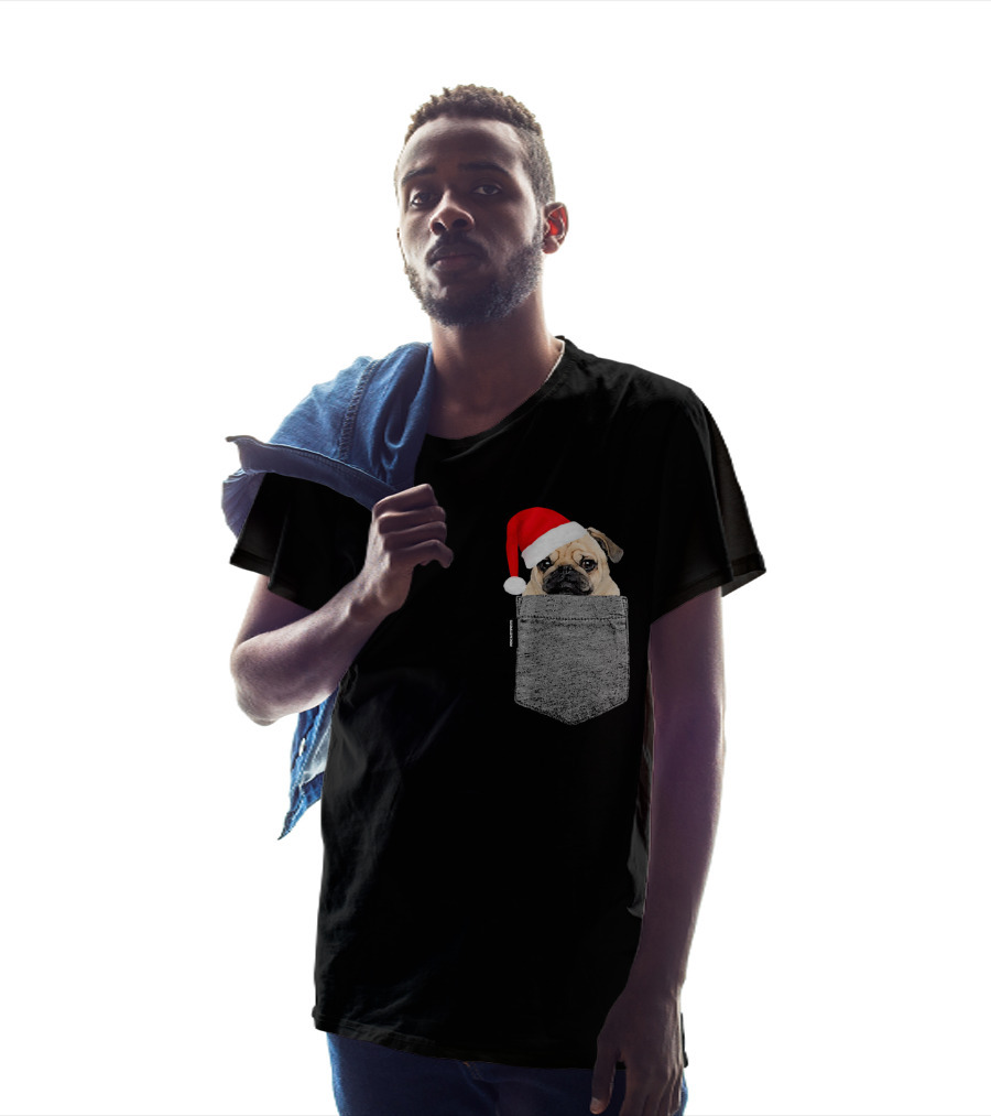 Dog In Your Pocket Pug Santa Hat T-Shirt
