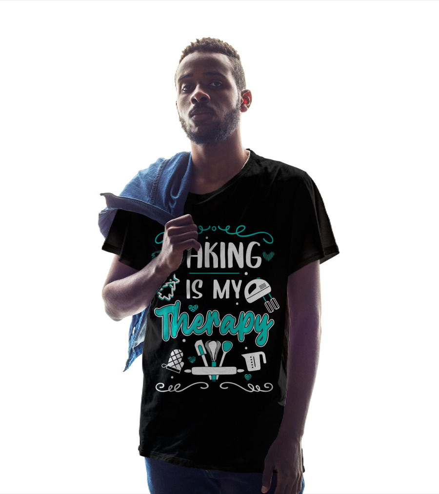 Baking Is My Therapy Humorous Pastry Chefs Mixer Mitten Utensils T-Shirt