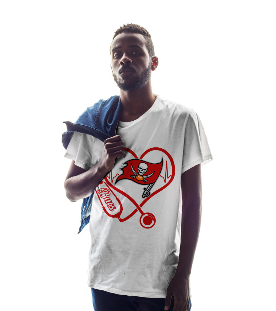 Bucs Heartbeat Nurse Stethoscope Pirate Flag T-Shirt