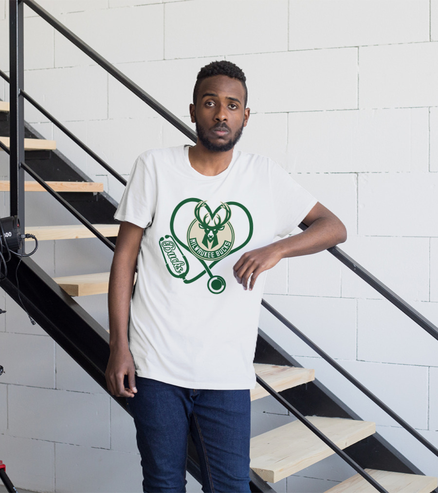 Milwaukee Bucks Nurse Heart Stethoscope T-Shirt