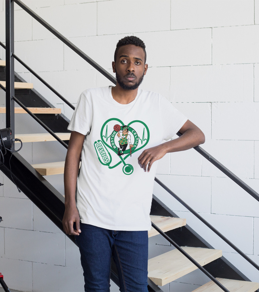Nurse Heartbeat Boston Celtics Stethoscope T-Shirt